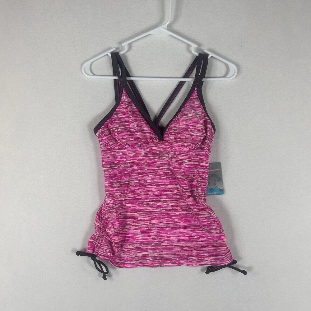 Free Country NEW Tankini Swim Top Womens Small Pink Striped Padded Bikini NWT